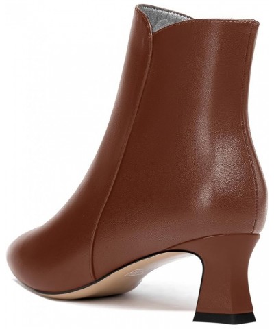 Womens Solid Office Matte Zip Pointed Toe Cold Weather Kitten Low Heel Ankle High Boots 2 Inch Brown $43.84 Boots