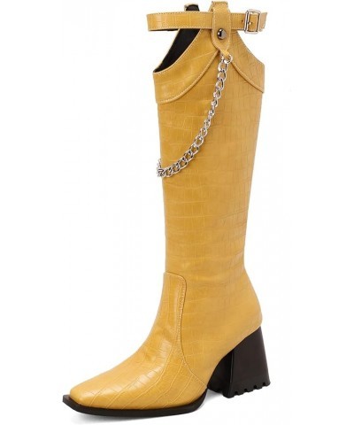 Women Block Heel Fashion Knee High Riding Boots Zipper Yellow 1 $34.79 Boots