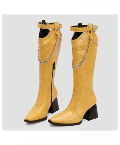 Women Block Heel Fashion Knee High Riding Boots Zipper Yellow 1 $34.79 Boots