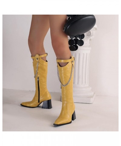 Women Block Heel Fashion Knee High Riding Boots Zipper Yellow 1 $34.79 Boots