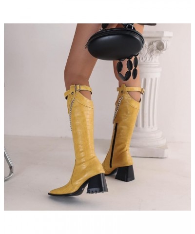 Women Block Heel Fashion Knee High Riding Boots Zipper Yellow 1 $34.79 Boots