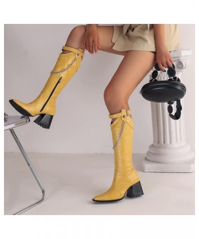 Women Block Heel Fashion Knee High Riding Boots Zipper Yellow 1 $34.79 Boots