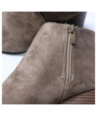 Women's Chunky Mid Heel Ankle Boot Pointed Toe Zipper Faux Leather Booties Shoes Slip-On V-Cut Platform Boots 004khaki $21.15...