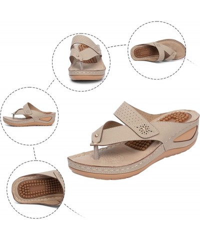 Orthopedic Sandals for Women, Platform Flip Flops Sandal Shoes Comfortable Summer Beach Travel Sandals 8.5 Khaki-3 $14.21 San...