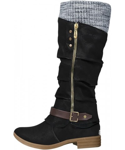 Cowgirl Boots, Retro Womens Chunky Heels Buckle Strap Middle Tube Boots Z 12-black $32.35 Outdoor Shoes