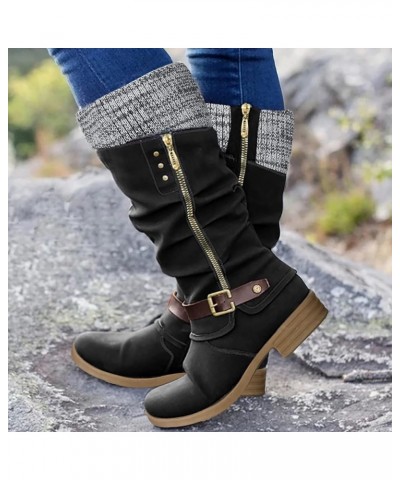 Cowgirl Boots, Retro Womens Chunky Heels Buckle Strap Middle Tube Boots Z 12-black $32.35 Outdoor Shoes