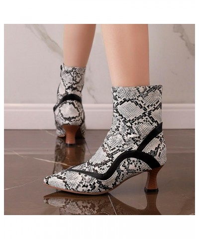 Womens Boots Fall Casual Faux Snakeskin Leopard Ankle Boots Kitten Heel Y2K Cowboy Boots Party Wide Calf Boots Silver $24.91 ...