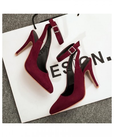 7CM/2.75IN Heeled Shoes Women's Stiletto Sexy Back Empty Pointy Toe Sandals Fashion Ankle Buckle Sandals Red $23.12 Sandals