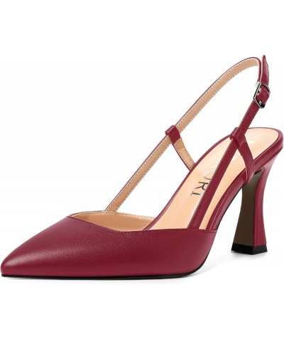 Womens Evening Dress Buckle Slingback Pointed Toe Matte Stiletto High Heel Pumps Shoes 3.3 Inch Burgundy $34.55 Pumps