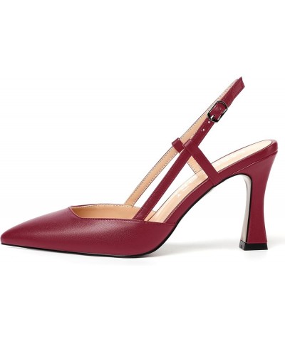 Womens Evening Dress Buckle Slingback Pointed Toe Matte Stiletto High Heel Pumps Shoes 3.3 Inch Burgundy $34.55 Pumps