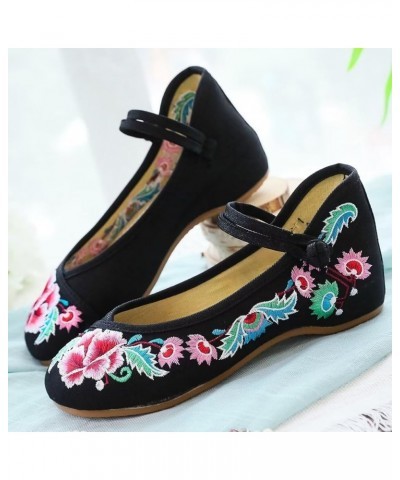 Womens Cute Embroidery Flats Traditional Chinese Height-Increasing Mary Janes Comfy Cosplay Low-heel Party Shoes F128-black $...