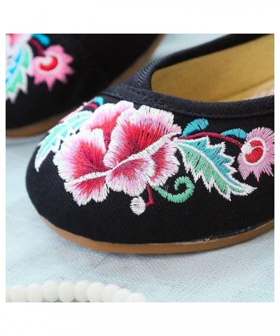 Womens Cute Embroidery Flats Traditional Chinese Height-Increasing Mary Janes Comfy Cosplay Low-heel Party Shoes F128-black $...