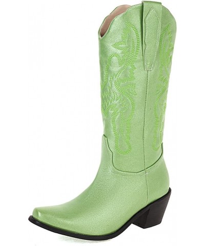 Women's V-neck Cowboy Boots Western Cowgirl Boots 85 Green $24.87 Boots