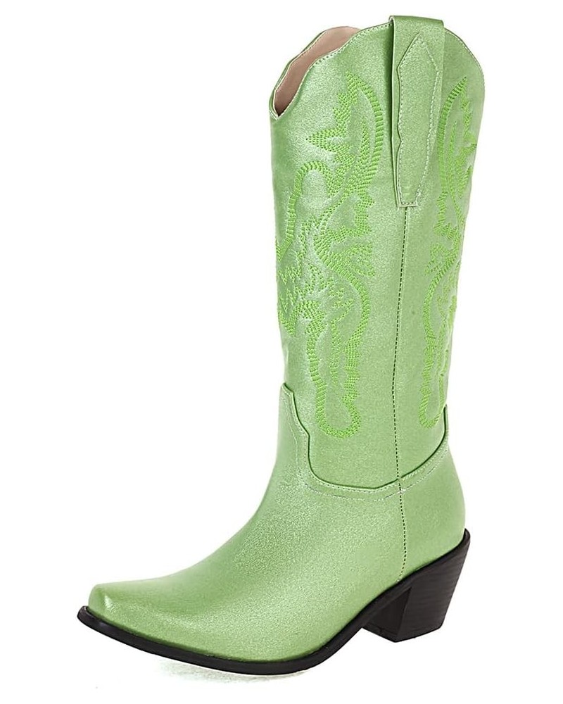 Women's V-neck Cowboy Boots Western Cowgirl Boots 85 Green $24.87 Boots