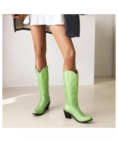 Women's V-neck Cowboy Boots Western Cowgirl Boots 85 Green $24.87 Boots