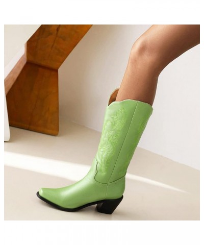 Women's V-neck Cowboy Boots Western Cowgirl Boots 85 Green $24.87 Boots