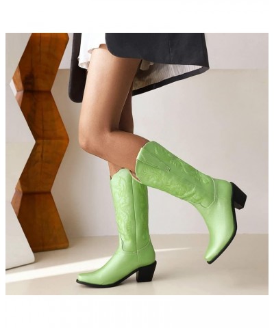 Women's V-neck Cowboy Boots Western Cowgirl Boots 85 Green $24.87 Boots