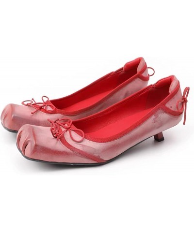 Women's Mary Jane Shoes Square Toe Leather Shoes for Ladies Slip-on Low Heel with Bow Knot Party Wedding Office Shoes Red $50...