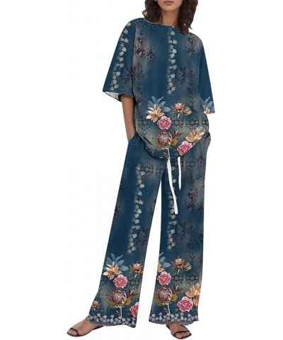 Ladies Casual Vintage Floral Print Pants Set Black - 2024 Pants for Women $14.56 Slippers