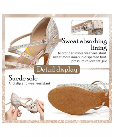 Latin Dance Shoes Women Rhinestones Tango Salsa Performance Ballroom Party Dance Shoes,Model-L373 L466-nude-suede Sole-3.54 I...