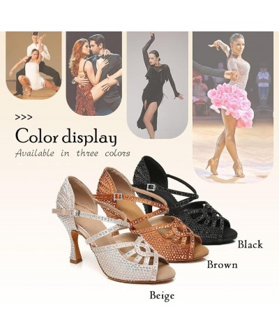 Latin Dance Shoes Women Rhinestones Tango Salsa Performance Ballroom Party Dance Shoes,Model-L373 L466-nude-suede Sole-3.54 I...