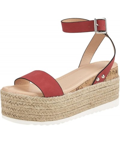 Women's Summer Buckle Strap Wedges Weave Beach Open Toe Breathable Sandals Shoes Z 13-red $22.27 Sandals