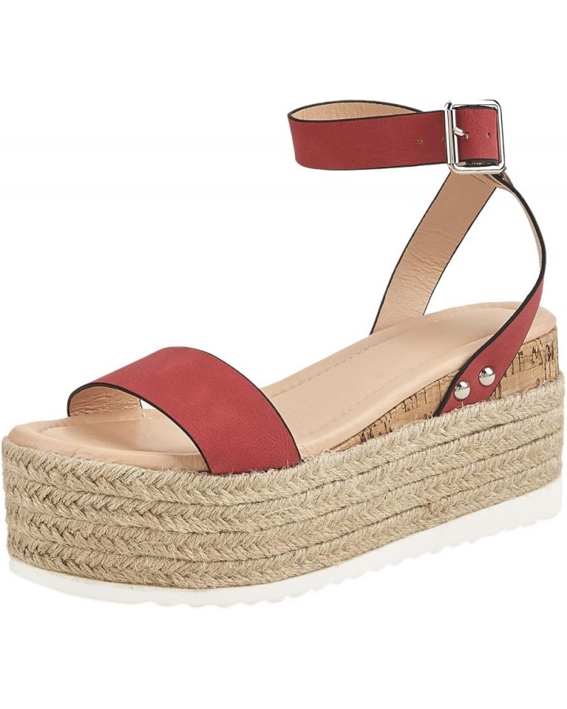 Women's Summer Buckle Strap Wedges Weave Beach Open Toe Breathable Sandals Shoes Z 13-red $22.27 Sandals