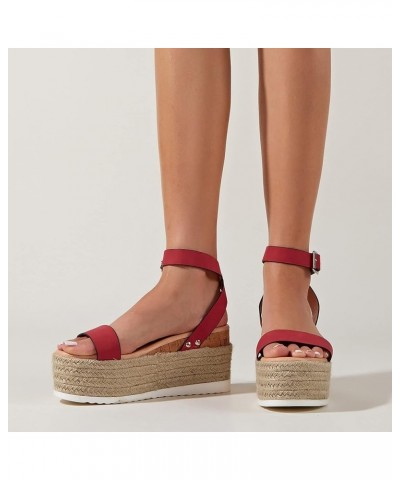 Women's Summer Buckle Strap Wedges Weave Beach Open Toe Breathable Sandals Shoes Z 13-red $22.27 Sandals