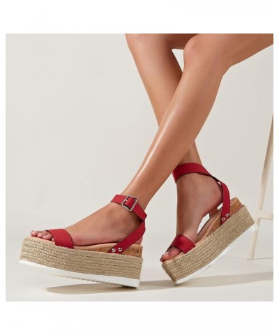 Women's Summer Buckle Strap Wedges Weave Beach Open Toe Breathable Sandals Shoes Z 13-red $22.27 Sandals