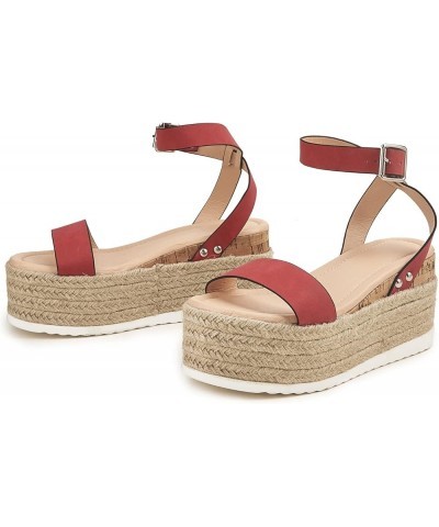 Women's Summer Buckle Strap Wedges Weave Beach Open Toe Breathable Sandals Shoes Z 13-red $22.27 Sandals