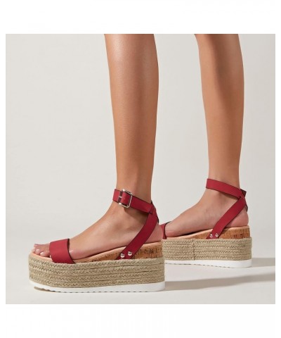 Women's Summer Buckle Strap Wedges Weave Beach Open Toe Breathable Sandals Shoes Z 13-red $22.27 Sandals