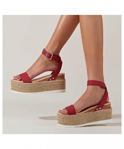 Women's Summer Buckle Strap Wedges Weave Beach Open Toe Breathable Sandals Shoes Z 13-red $22.27 Sandals