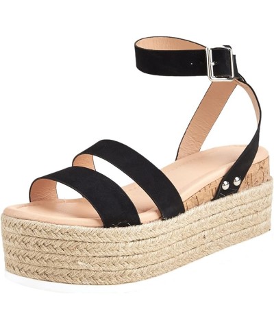 Women Solid Flock Espadrille Wedge Sandals Breathable Fish Mouth Sandals Fashion Casual Roman Slingback Sandals Black 8.5 $35...