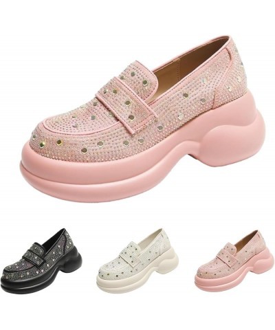 Women's Rhinestone Glitter Platform Loafers,Women's Rhinestone Platform Sandals,Comfort Low Slip-On Anti-Slip Flat Pink $33.0...