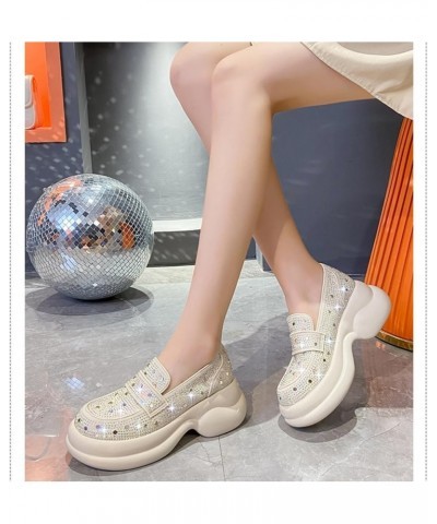 Women's Rhinestone Glitter Platform Loafers,Women's Rhinestone Platform Sandals,Comfort Low Slip-On Anti-Slip Flat Pink $33.0...