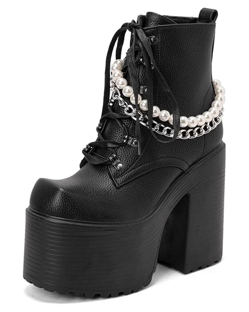 VOMRA Platform Boots Goth Boots for Women Chunky Heels Studded Chain Punk Combat Boots Buckle Lace Up Round Toe Motorcycle Bo...