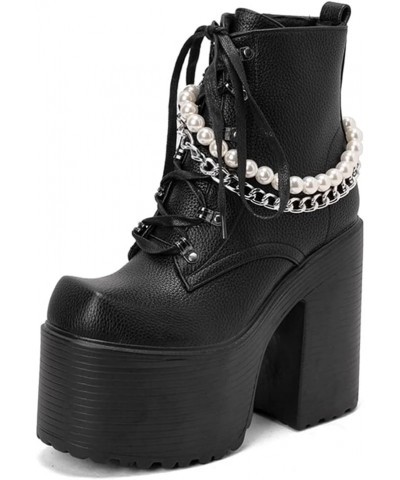 VOMRA Platform Boots Goth Boots for Women Chunky Heels Studded Chain Punk Combat Boots Buckle Lace Up Round Toe Motorcycle Bo...