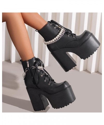 VOMRA Platform Boots Goth Boots for Women Chunky Heels Studded Chain Punk Combat Boots Buckle Lace Up Round Toe Motorcycle Bo...