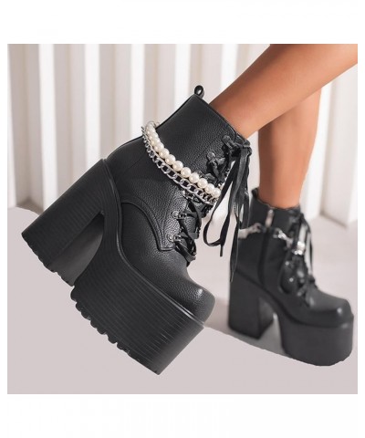 VOMRA Platform Boots Goth Boots for Women Chunky Heels Studded Chain Punk Combat Boots Buckle Lace Up Round Toe Motorcycle Bo...