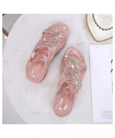 Women Wedge Sandals Sandals For Womens Studded Crystal Shoes Wedges Elastic Strap Roman Sandals platform wedge Z 15-pink $18....