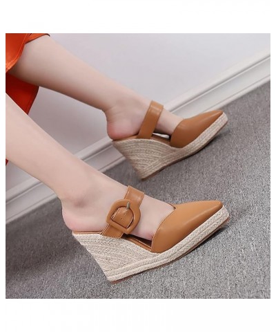 Platform Sandals Thick Sole Wedge Slippers Women Summer Heel Straw Woven Casual Pointed Fisherman Shoes Leather 9 Brown $21.4...