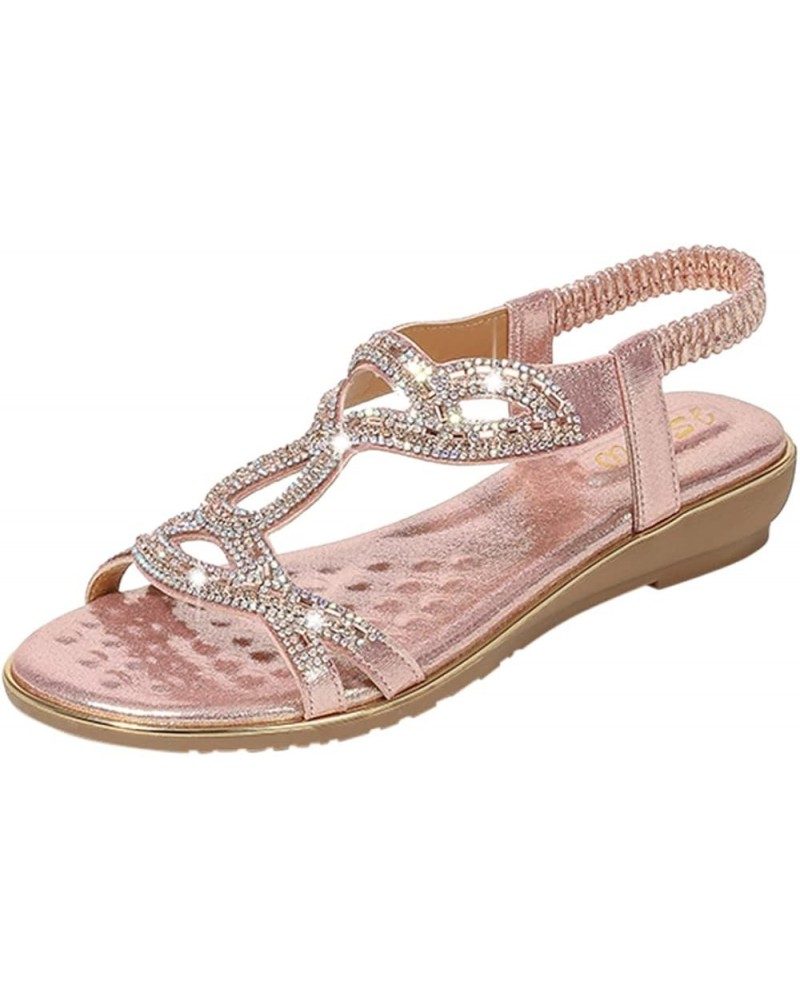 Sandals Women Sandalias Womens Flats Sandals Women Dressy Summer Flat Comfortable Dress Flats For Women Comfortable Dr H-pink...