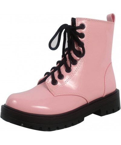 Soda Women's Combat Lace Up Ankle Boot Pink Pat $34.99 Boots