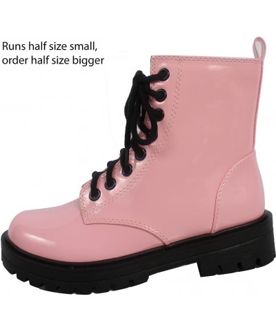 Soda Women's Combat Lace Up Ankle Boot Pink Pat $34.99 Boots