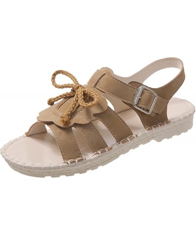 beach sandals women Women's Open Toe Solid Wedges Sandals Outdoor Beach Sandals Z 03-khaki $9.88 Sandals