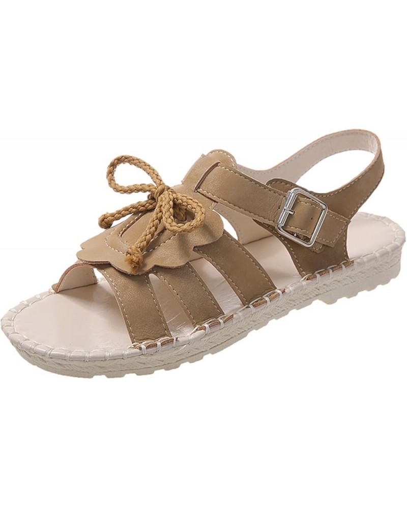 beach sandals women Women's Open Toe Solid Wedges Sandals Outdoor Beach Sandals Z 03-khaki $9.88 Sandals