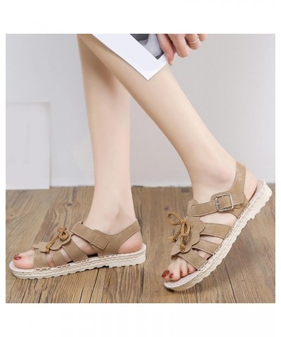 beach sandals women Women's Open Toe Solid Wedges Sandals Outdoor Beach Sandals Z 03-khaki $9.88 Sandals