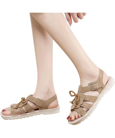 beach sandals women Women's Open Toe Solid Wedges Sandals Outdoor Beach Sandals Z 03-khaki $9.88 Sandals