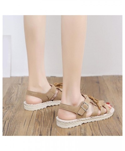 beach sandals women Women's Open Toe Solid Wedges Sandals Outdoor Beach Sandals Z 03-khaki $9.88 Sandals