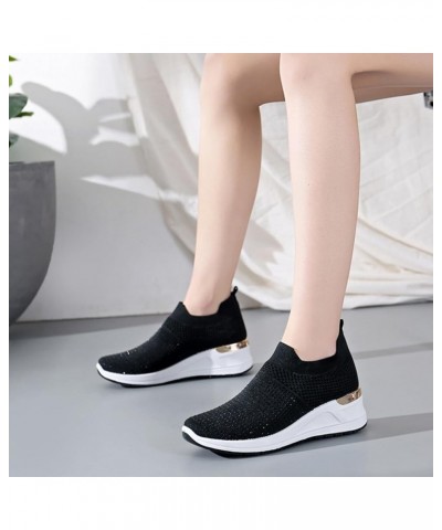 Women's Mesh Cushion Fashion Sneakers Comfortable Lightweight Rhinestones Platform Walking Shoes Non Slip Breathable Casual S...